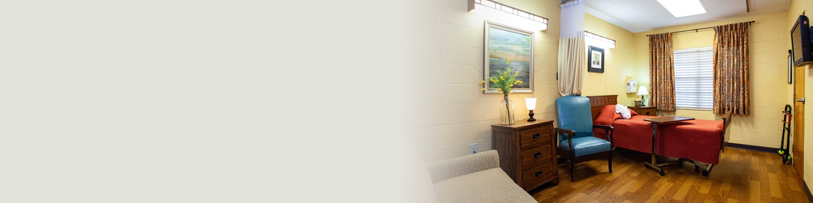 A patient's room at Haywood Post Acute